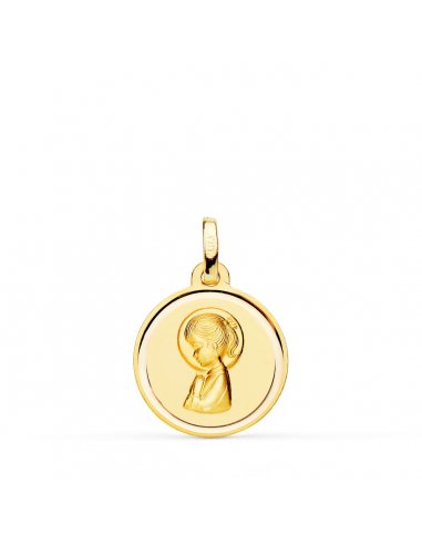 Oro 18k - Medalla Virgen Niña bisel liso