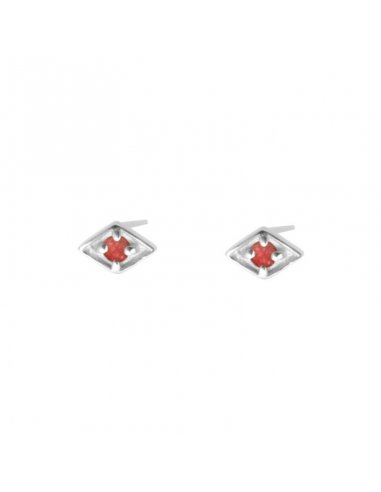 Earrings Silver Rhomb Red
