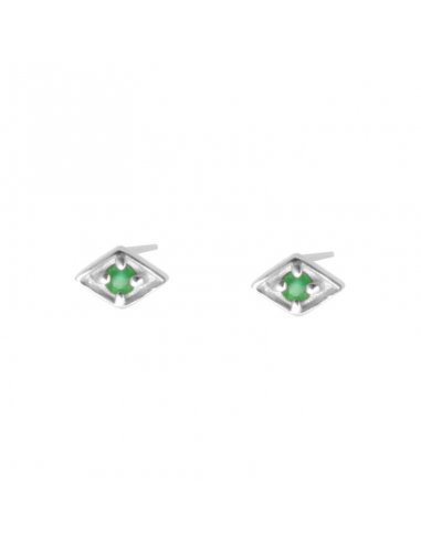 Earrings Silver Rhomb Green