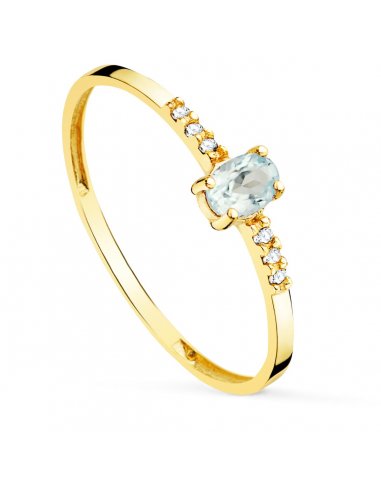 18kt Gold Ring- Aguamarina Oval y...