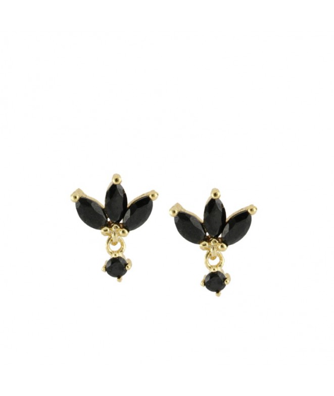 Earrings Gold Roses Black