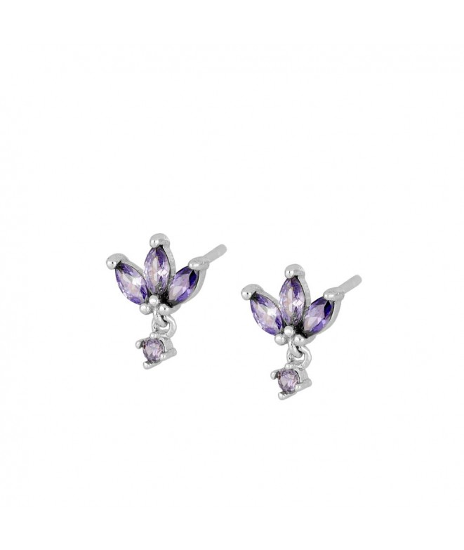 Silver Roses Purple Earrings
