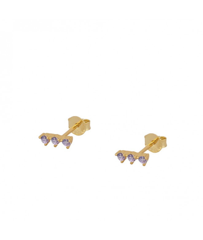 Gold Crystal Stick Purple Earrings